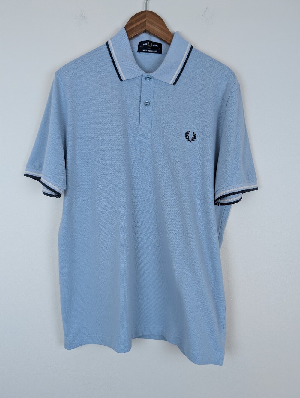 Fred Perry M12 Light Blue Short Sleeve Polo Shirt Made In England size XL (44)